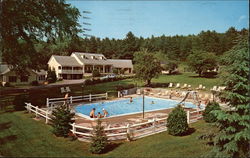 Pool Area and Ledgewood Inn Postcard