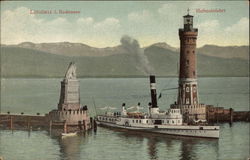 Lighthouse and Harbor Entrance, Lake Constance Lindau, Germany Postcard Postcard