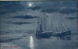 Suez Canal by Moonlight Egypt Africa Postcard Postcard