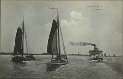 Sailboats and Steamer Zaandam, Netherlands Benelux Countries Postcard Postcard