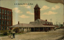 View of R.R. Station Waltham, MA Postcard Postcard Postcard