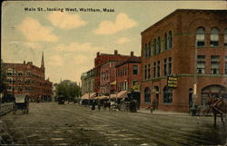 Main St., Looking West Waltham, MA Postcard Postcard Postcard