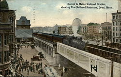 Boston & Maine Railroad Station, showing New Railroad Structure Lynn, MA Postcard Postcard Postcard