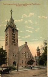 First Congregational Church and Central Fire Station Brockton, MA Postcard Postcard Postcard