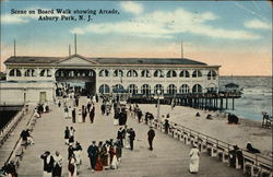 Scene on Board Walk Showing Arcade Asbury Park, NJ Postcard Postcard Postcard