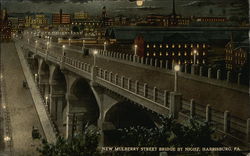 New Mulberry Street Bridge by Night Harrisburg, PA Postcard Postcard Postcard