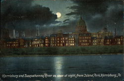 City and Susquehanna River as Seen at Night, From Island Park Harrisburg, PA Postcard Postcard Postcard