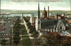 State Street and view of Susquehanna River Postcard