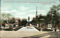 View from Capitol Building, Showing Hartranft Monument and Flower Beds Postcard