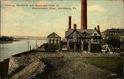 Fleming Residence and Bird's-eye View of Susquehanna River Harrisburg, PA Postcard Postcard Postcard