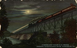 Moonlit View of Cumberland Valley R.R. Bridge Harrisburg, PA Postcard Postcard Postcard