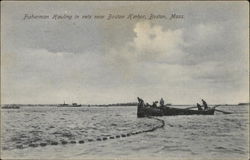 Fisherman Hauling in Nets Near Harbor Postcard