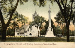 Congregational Church and Soldiers Monument Postcard