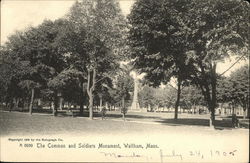 The Common and Soldiers Monument Waltham, MA Postcard Postcard Postcard