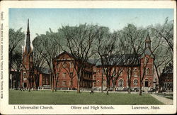 Universalist Church, Oliver and High Schools Lawrence, MA Postcard Postcard Postcard