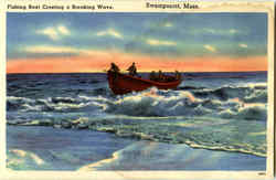 Fishing Boat Cresting A Breaking Wave Swampscott, MA Postcard Postcard