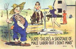 Sure-There's A Shortage Of Male Labor- But I Don't Mind Comic, Funny Postcard Postcard