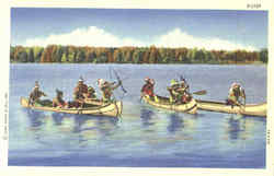 Indian Tribe in Canoes Native Americana Postcard Postcard