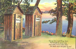 Tommy Tabby - outhouses Comic, Funny Postcard Postcard