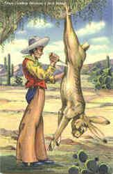 Texas Cowboy Skinning A Jack Rabbit Cowboy Western Postcard Postcard