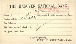 The Hanover National Bank Receipt Postcard