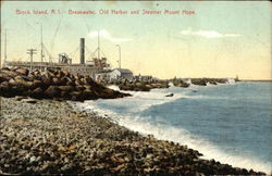 Breakwater, Old Harbor and Steamer Mount Hope Postcard