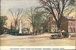 Square, Courthouse and Soldiers' Monument Concord, MA Postcard Postcard Postcard