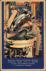 Removing Firestone Gum-Dipped Tire From Automatic Curing Mold Postcard