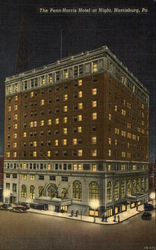 The Penn-Harris Hotel at Night Postcard