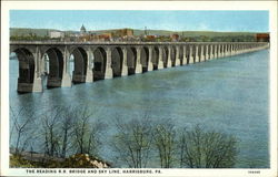 The Reading R.R. Bridge and Skyline Postcard