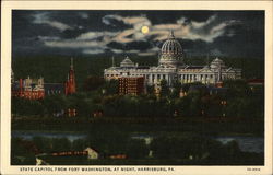 State Capitol from Fort Washington, at night, Harrisburg, PA Pennsylvania Postcard Postcard Postcard