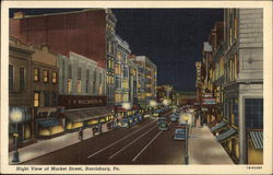 Night View of Market Street Harrisburg, PA Postcard Postcard Postcard