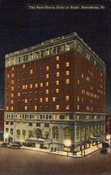 The Penn-Harris Hotel at Night Postcard