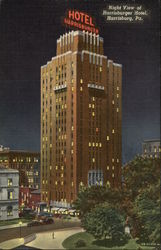 Night View of Harrisburger Hotel Postcard