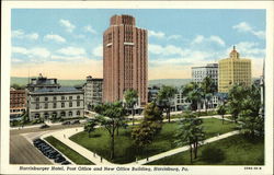 Harrisburger Hotel, Post Office and New Office Building Pennsylvania Postcard Postcard Postcard