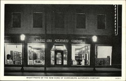 Night Photo of the New Home of Harrisburg Autoparts Company Pennsylvania Postcard Postcard Postcard