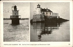 Spring Point Light and Breakwater Light, Portland Harbor Maine Postcard Postcard Postcard