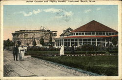 Roller Coaster and Flying Horses Postcard