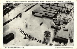 Aerial View Showing Submerged Steel Mills and freight Yard Harrisburg, PA Postcard Postcard Postcard