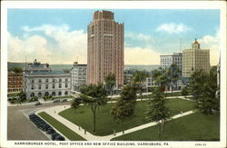 Harrisburger Hotel, Post Office and New Office Building Pennsylvania Postcard Postcard Postcard