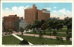 View of Capitol Park Showing penn Harris Hotel and Y.W.C.A. Harrisburg, PA Postcard Postcard Postcard