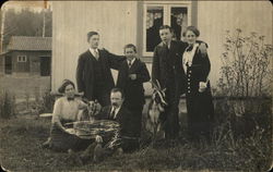 Family Posing With Goats Postcard Postcard Postcard