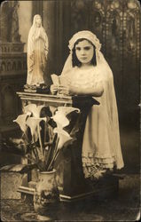 Young Girl Kneeling in Church Girls Postcard Postcard Postcard