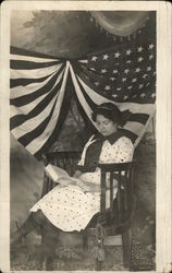 Portrait of Woman and Flag Women Postcard Postcard Postcard