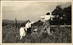 Children in Field Pointing at Scarecrow Postcard Postcard Postcard