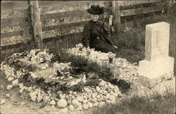 Woman Kneeling at Two Graves Death Postcard Postcard Postcard