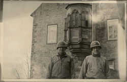 Two Soldiers In Front of Brick Building France World War II Postcard Postcard Postcard