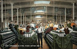 Ring Spinners in a Cotton Mill Fall River, MA Postcard Postcard Postcard