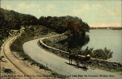 Lake Nicmuc Park, Bird's-Eye View of Shore Drive, Railroad and Lake from Entrance Postcard