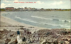 Scene on Beach York Beach, ME Postcard Postcard Postcard